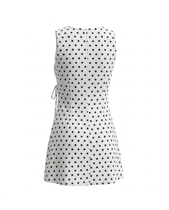 White Polka Dot Lace Trim V-Neck Mini Dress