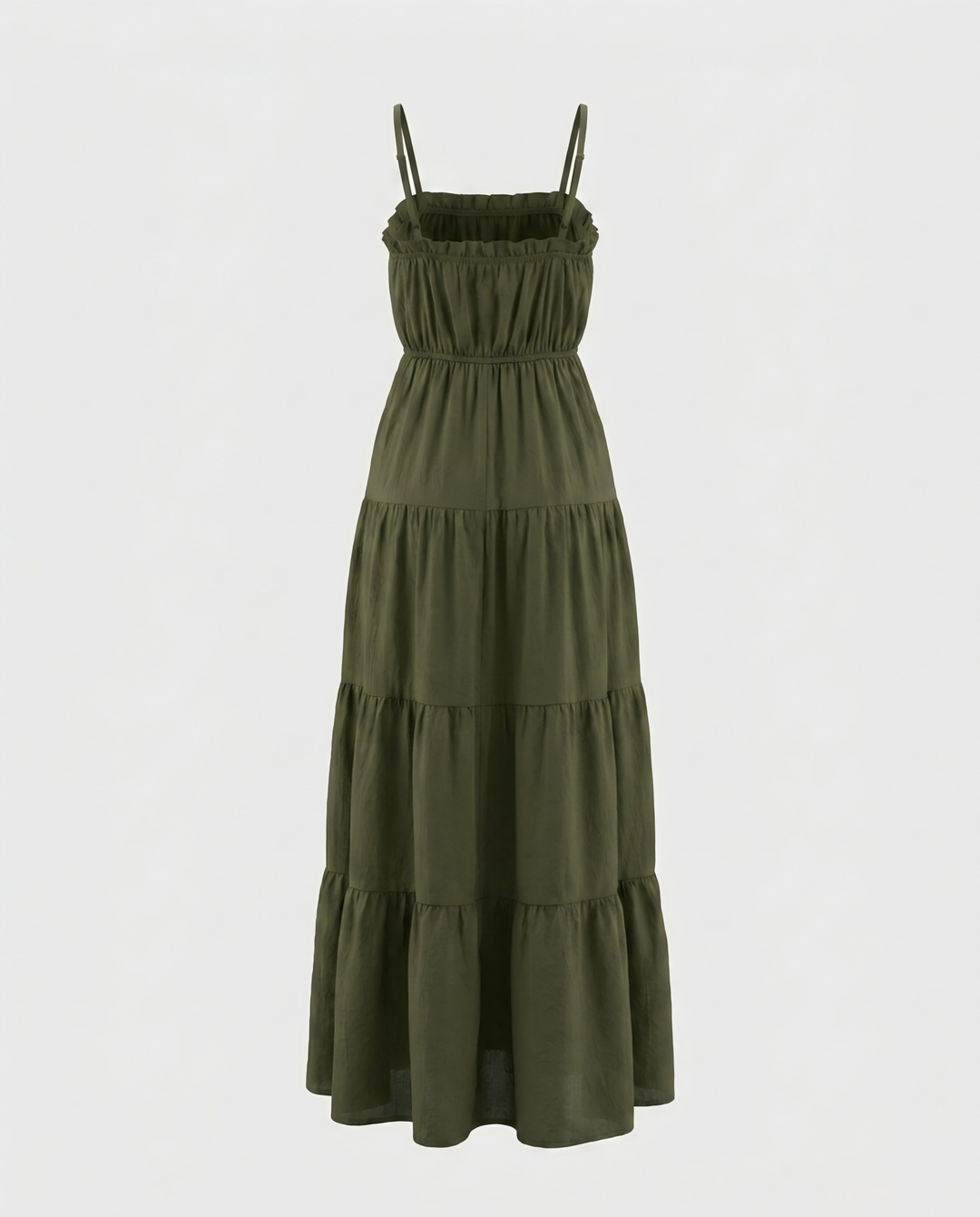 Olive Green Tiered Spaghetti Strap Maxi Dress