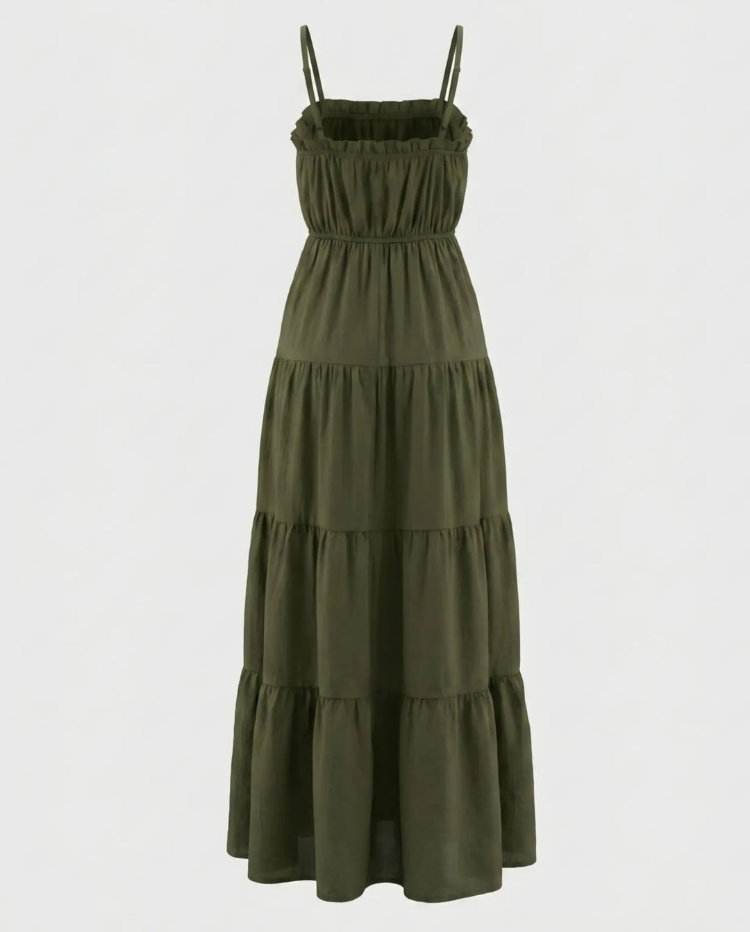 Olive Green Tiered Spaghetti Strap Maxi Dress
