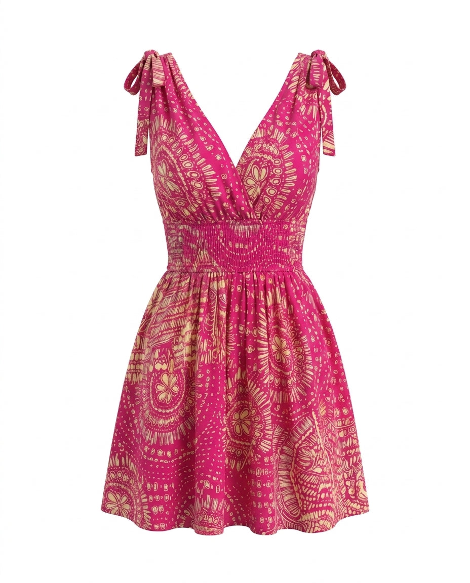 Pink Yellow Tribal Print Sleeveless Mini Dress