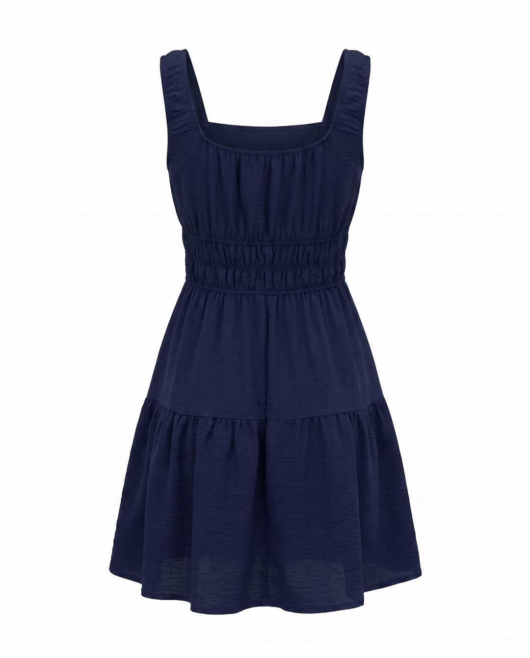 Navy Blue Square Neck Tiered Mini Dress