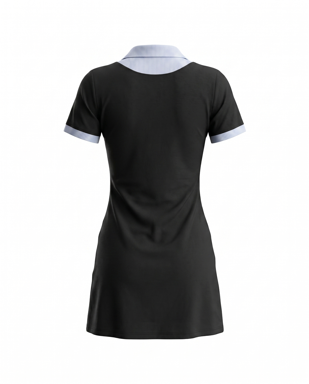 Black Contrast Striped Collar Short Sleeve Mini Dress