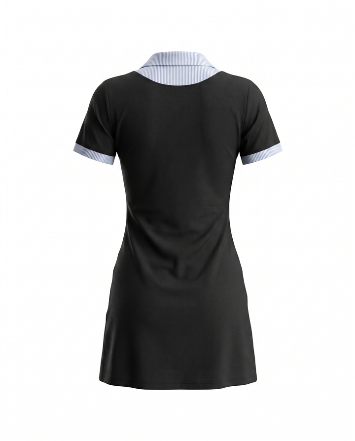 Black Contrast Striped Collar Short Sleeve Mini Dress