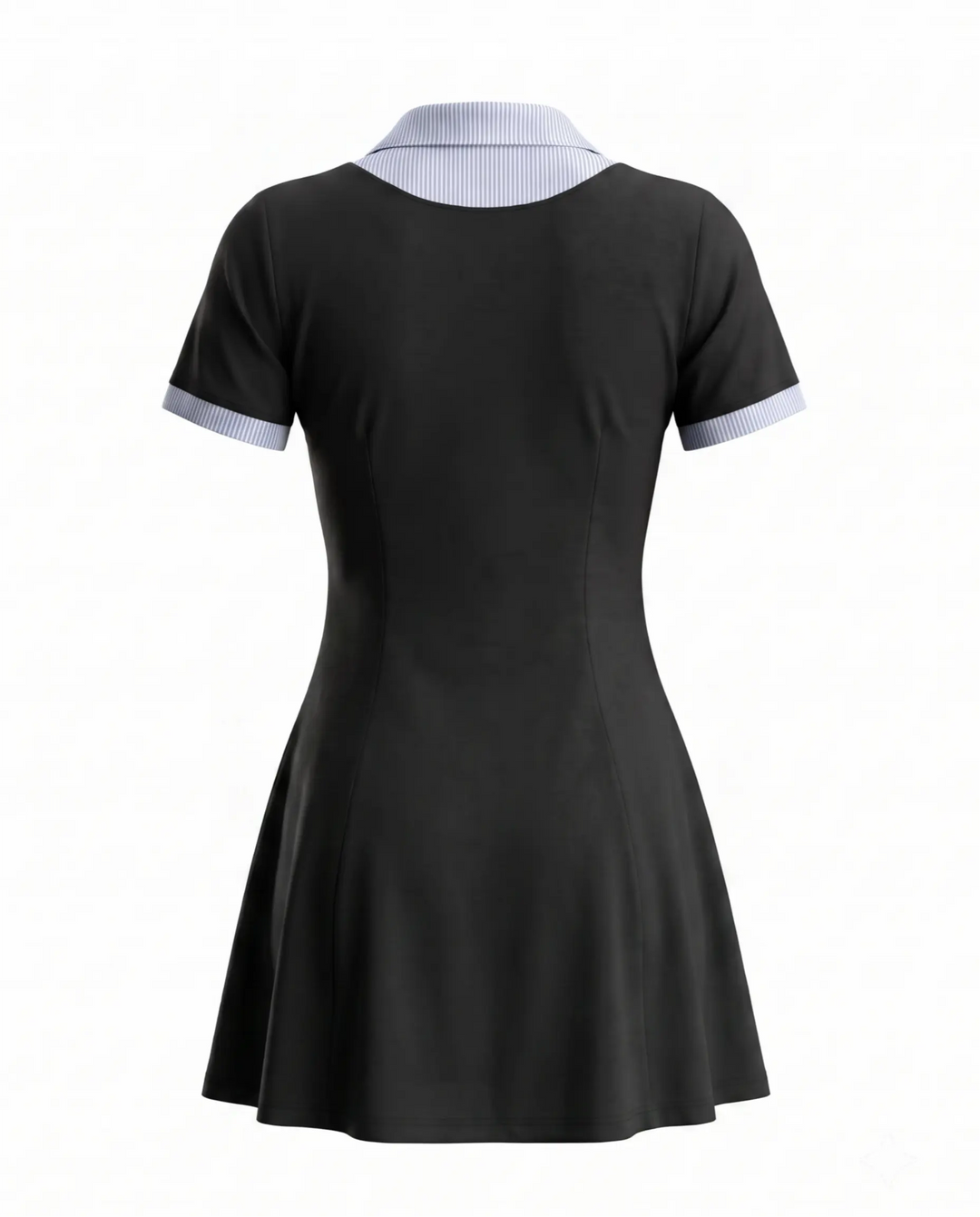 Black Contrast Striped Collar Short Sleeve Mini Dress