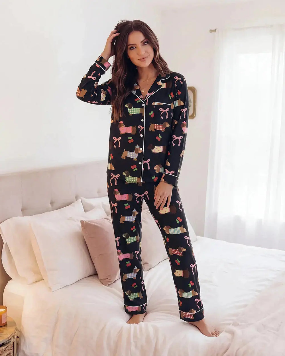 SOLACE CHICDachshund Bow Print Pajama Set