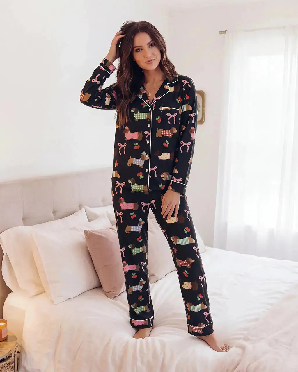 SOLACE CHICDachshund Bow Print Pajama Set
