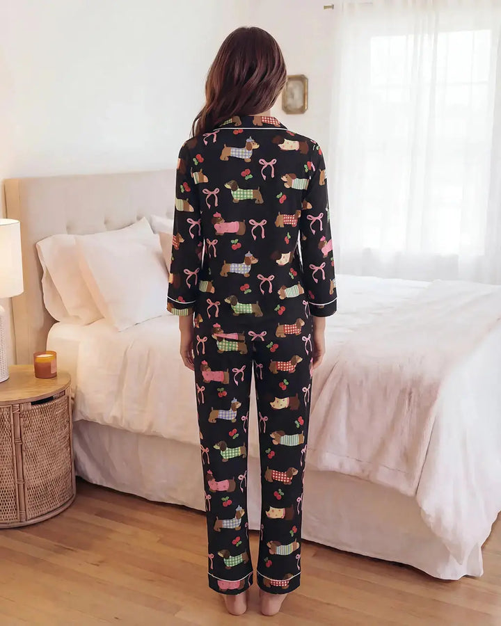 SOLACE CHICDachshund Bow Print Pajama Set