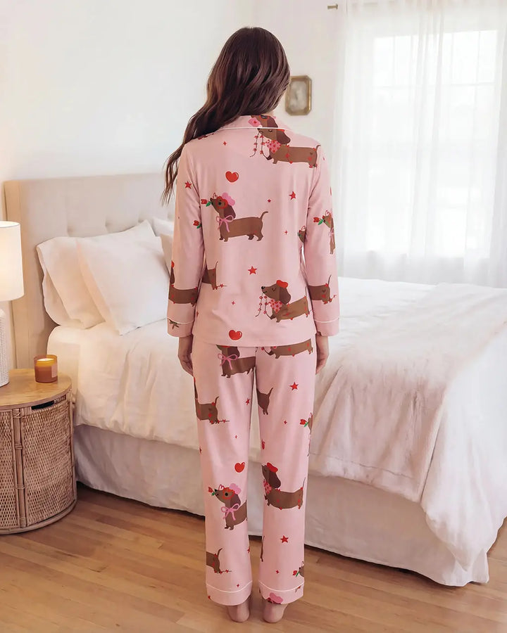 SOLACE CHICValentine Dachshund Dog Pattern Pajama Set