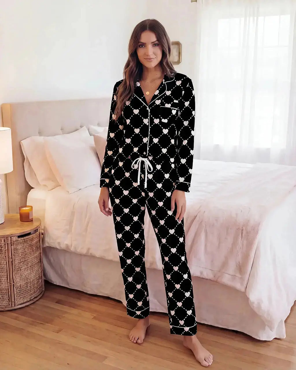 SOLACE CHICHeart Argyle Print Pajama Set