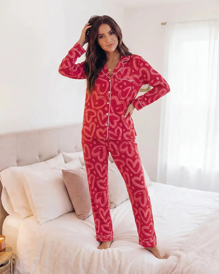 SOLACE CHICLove Heart Print Pajama Set