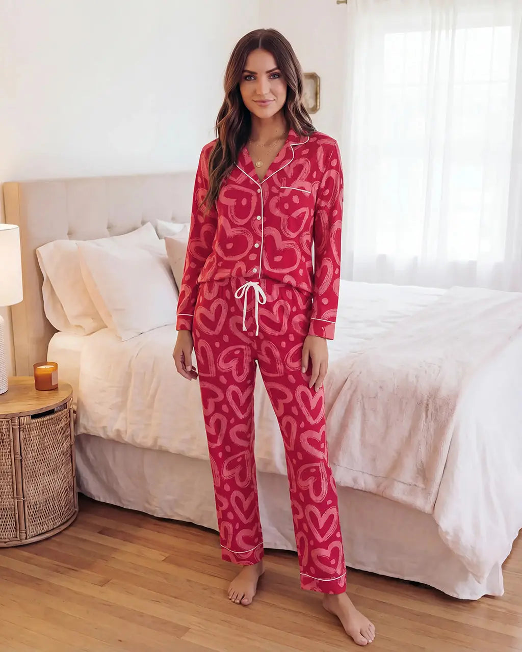 SOLACE CHICLove Heart Print Pajama Set