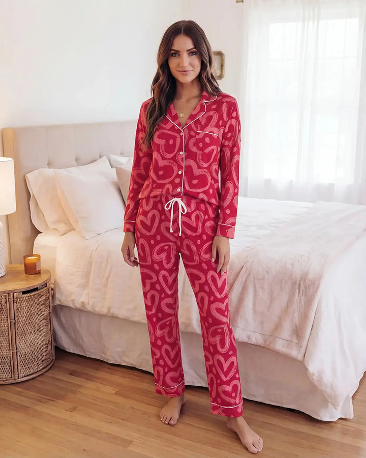 SOLACE CHICLove Heart Print Pajama Set