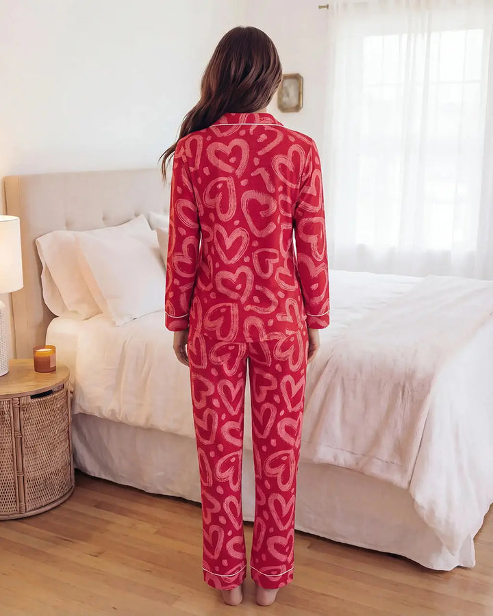 SOLACE CHICLove Heart Print Pajama Set