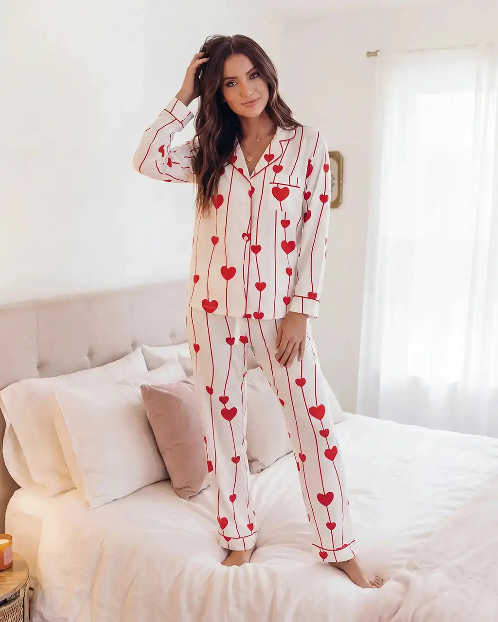 SOLACE CHICWavy Heart Print Pajama Set
