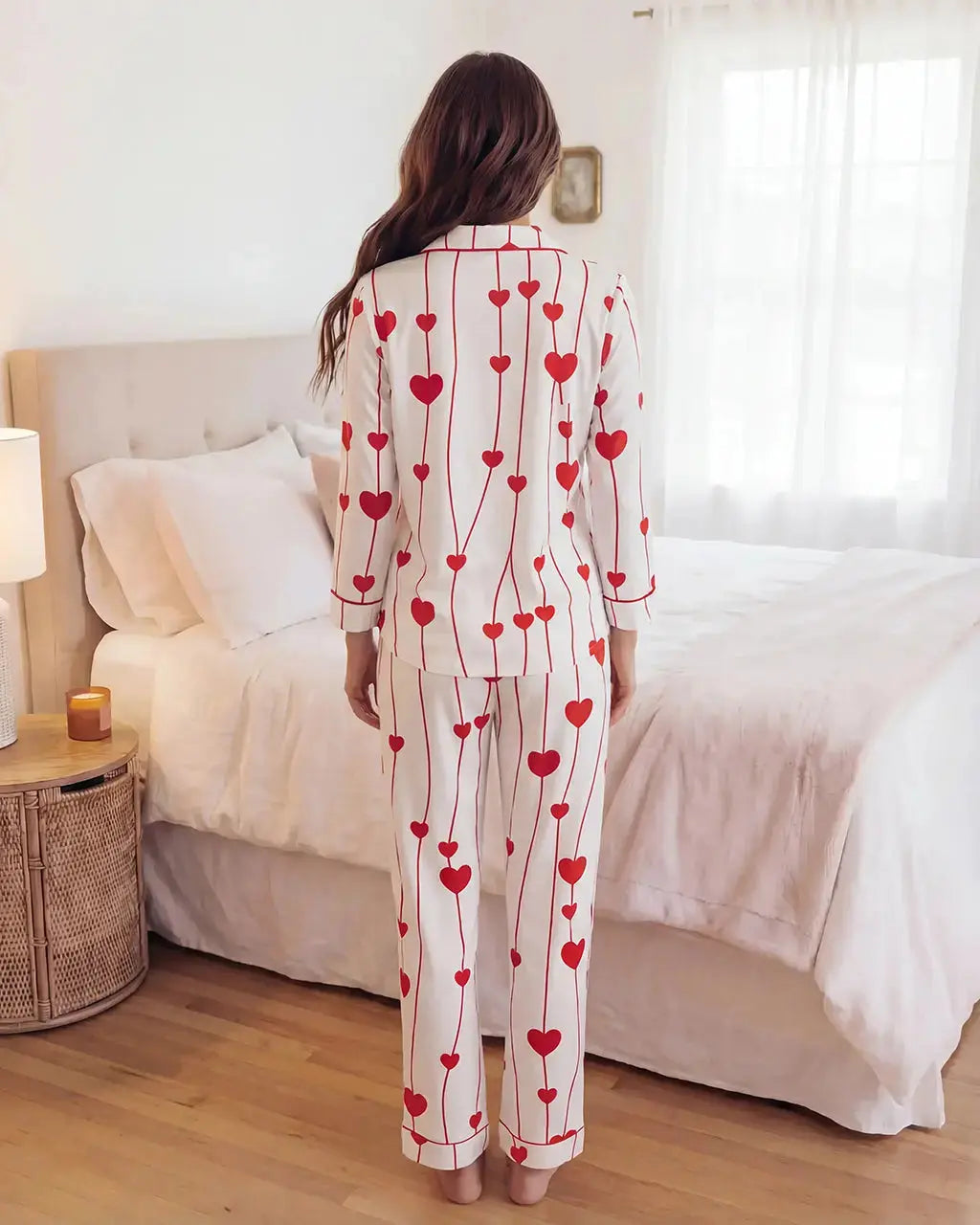 SOLACE CHICWavy Heart Print Pajama Set