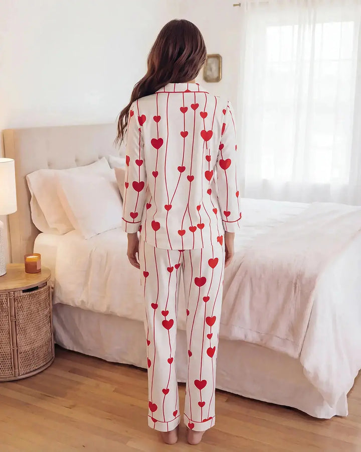 SOLACE CHICWavy Heart Print Pajama Set