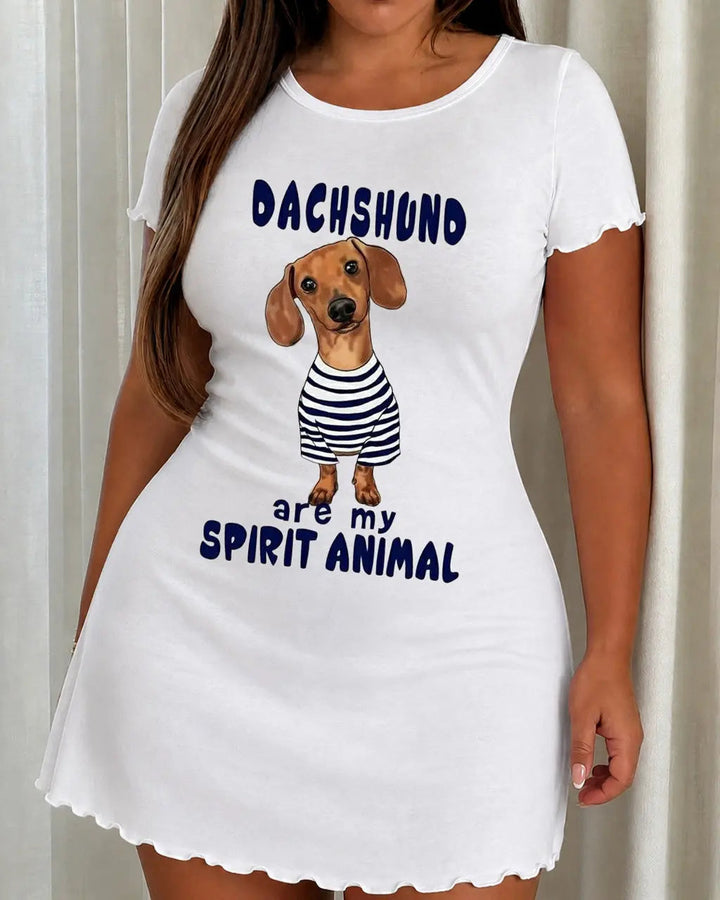 SOLACEDachshund Spirit Animal Print Lettuce Trim Nightdress