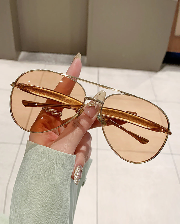 SOLACEDouble Bridge Gold Frame Light Tea Transparent Lens Aviator Sunglasses