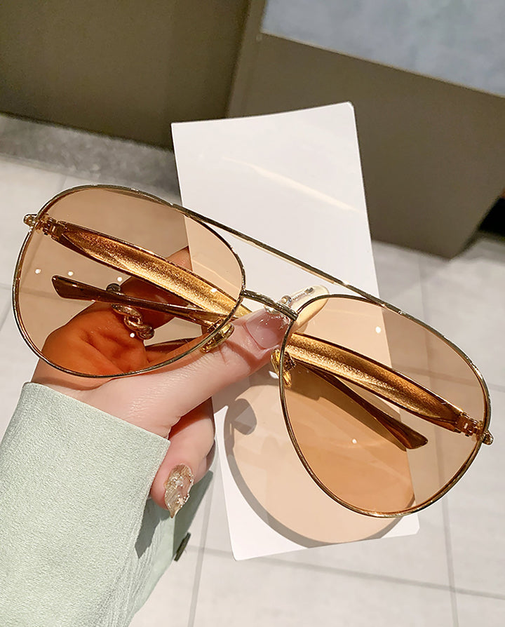 SOLACEDouble Bridge Gold Frame Light Tea Transparent Lens Aviator Sunglasses