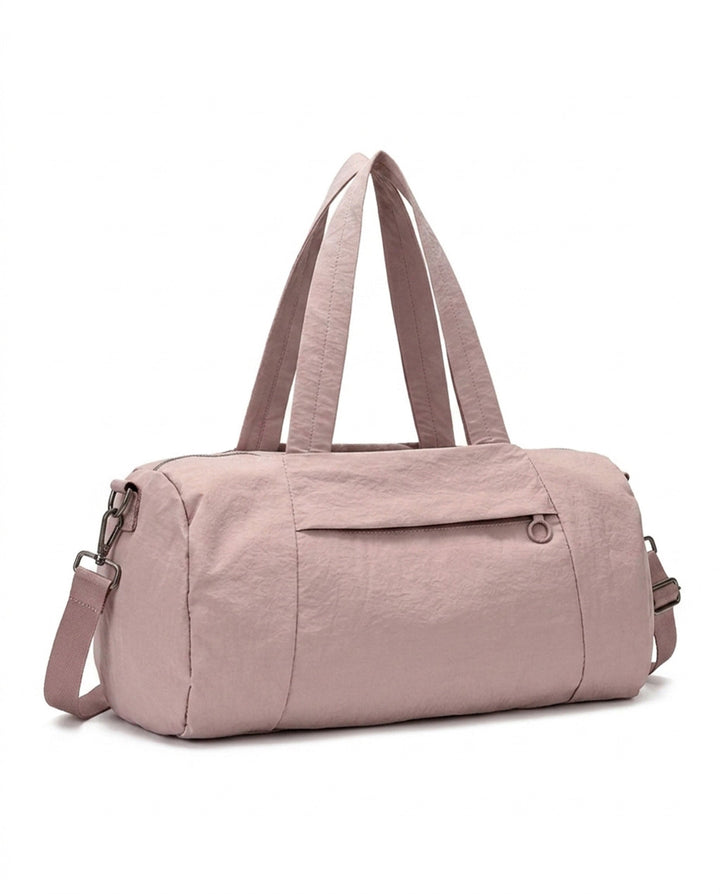 SOLACEDusty Pink Lightweight Nylon Cylinder Duffle Crossbody Gym Bag