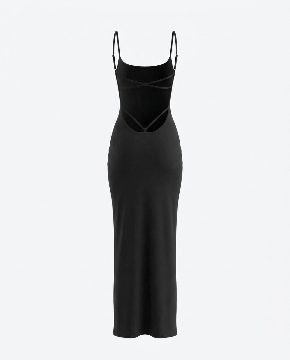 SOLACEElegant Black Backless Design Bodycon Maxi Dress