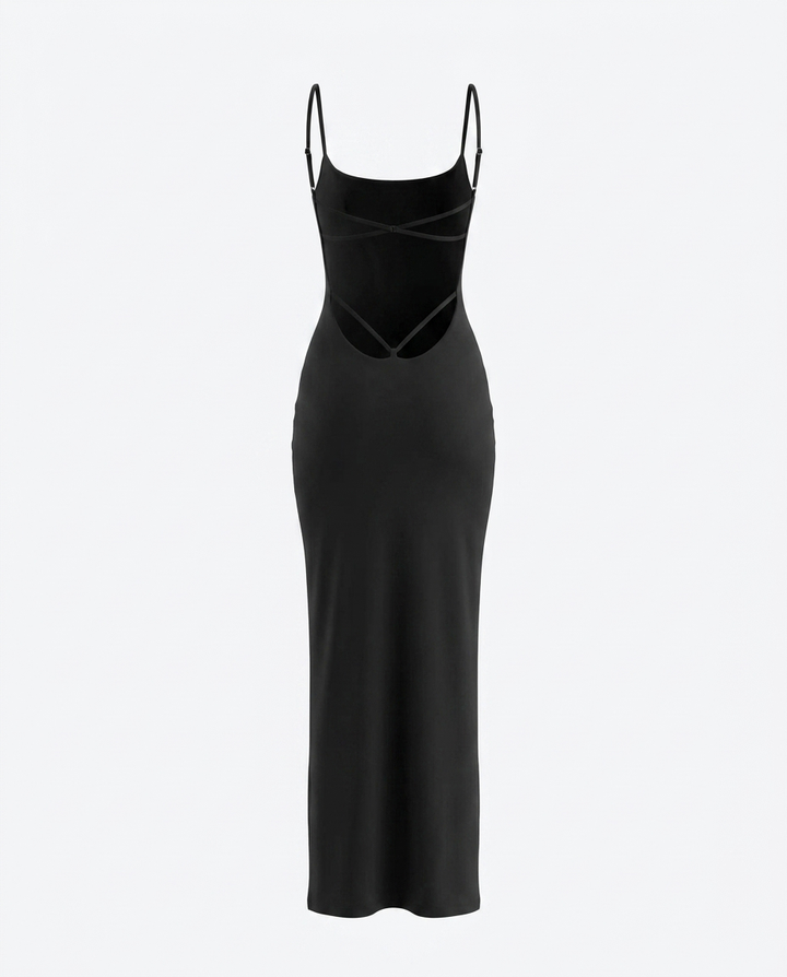 SOLACEElegant Black Backless Design Bodycon Maxi Dress