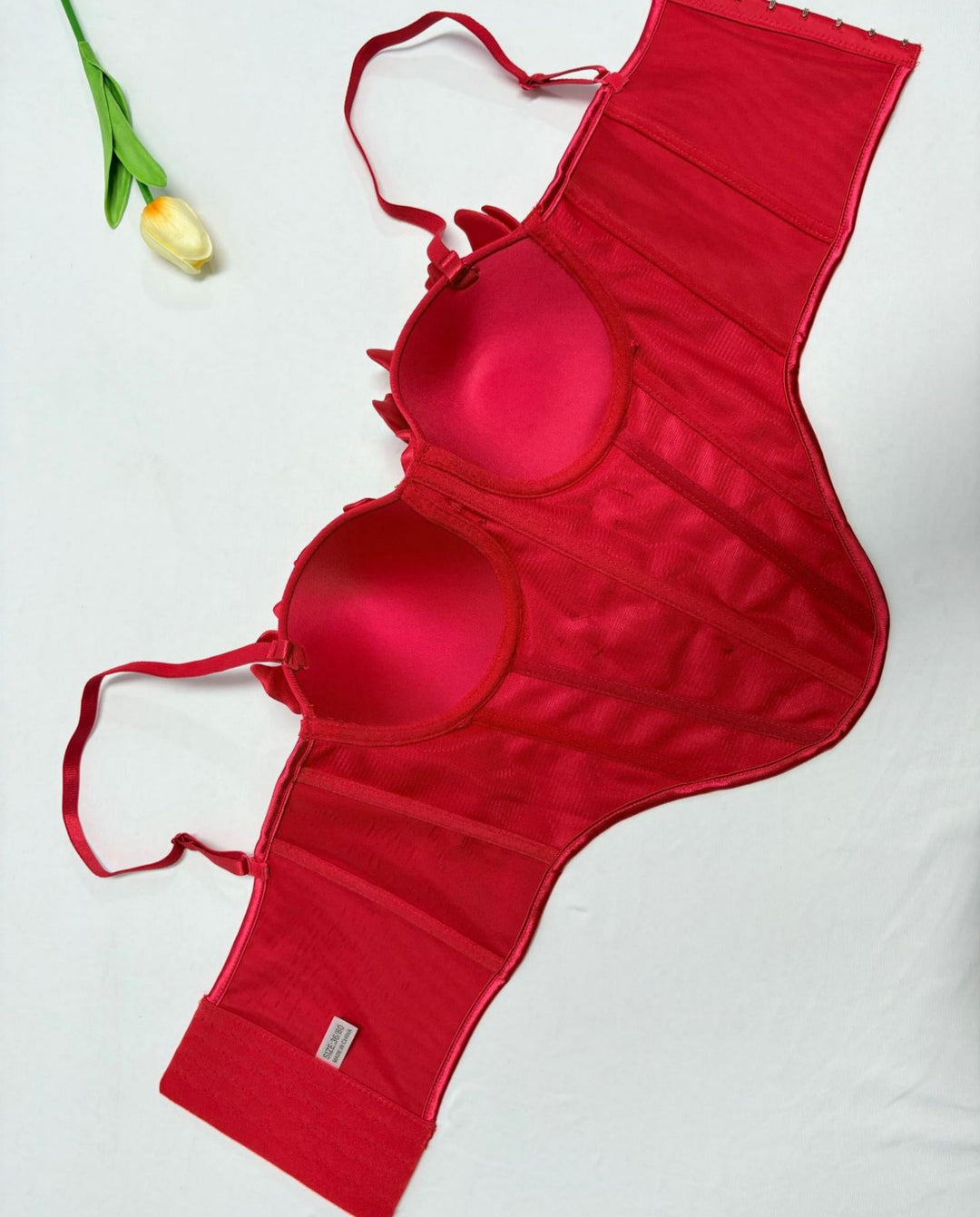 SOLACEElegant Red 3D Petal Corset Satin Crop Top
