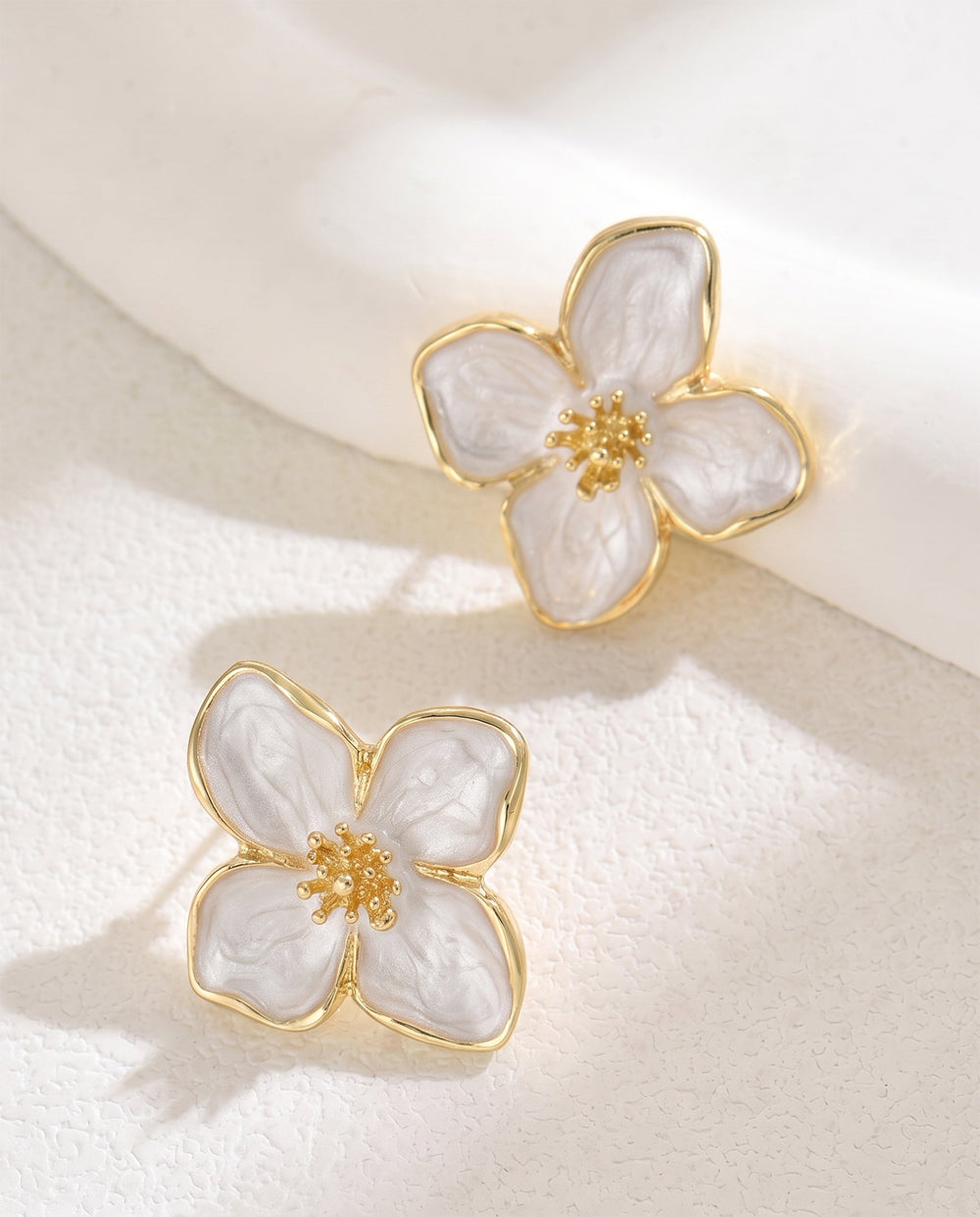 SOLACEEnamel Gold Trim Four Petal Flower Stud Earrings