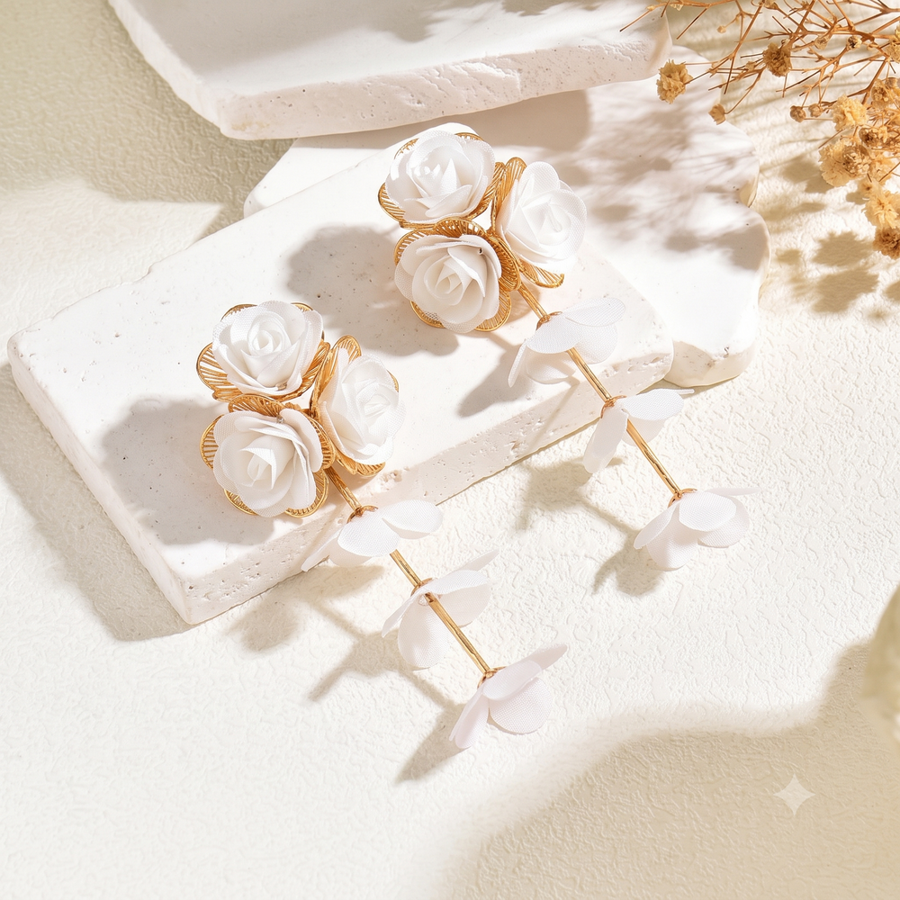 SOLACEFabric Flower Butterfly Petal Tassel Long Drop Dangle Earrings