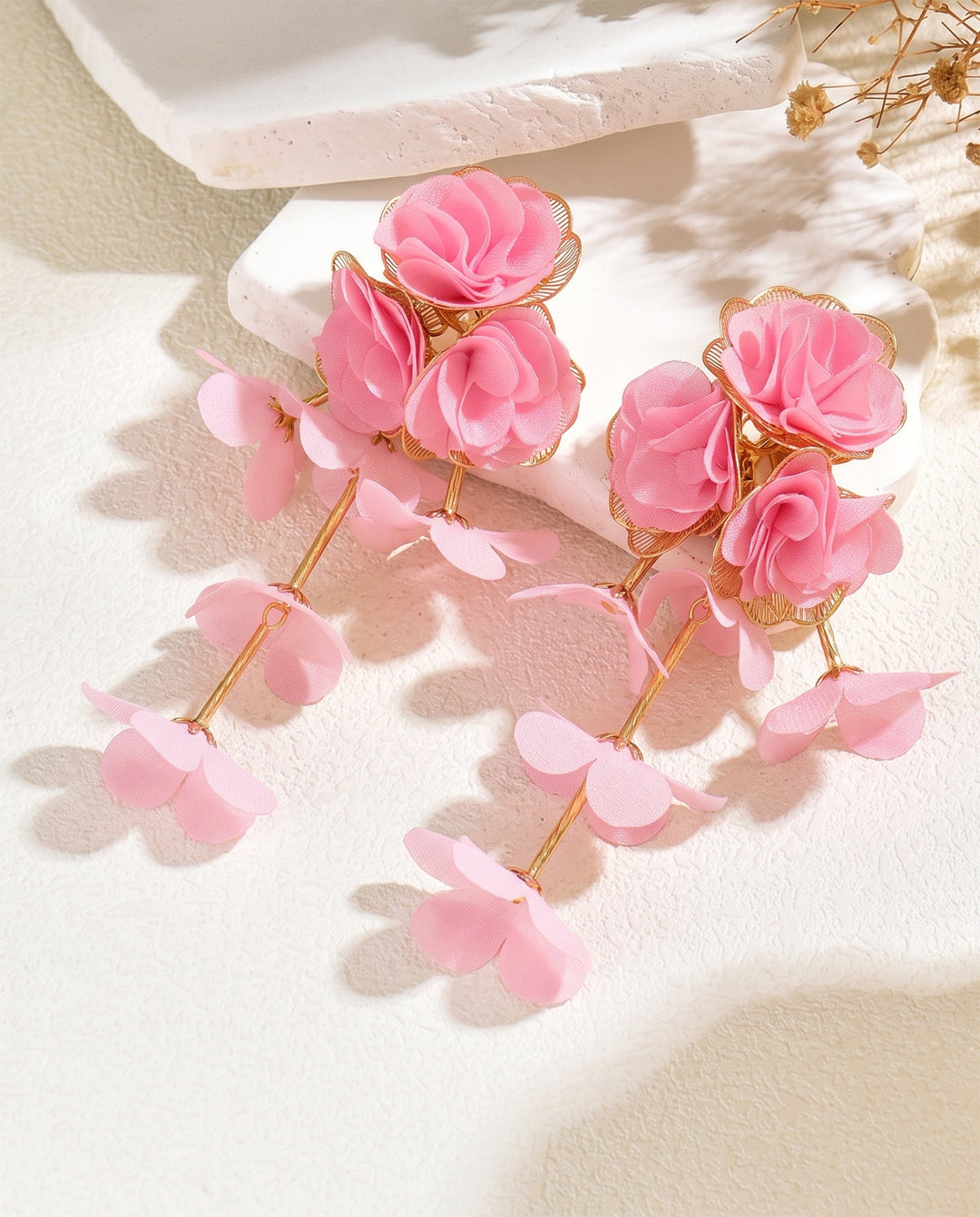 SOLACEFabric Flower Butterfly Petal Tassel Long Drop Dangle Earrings