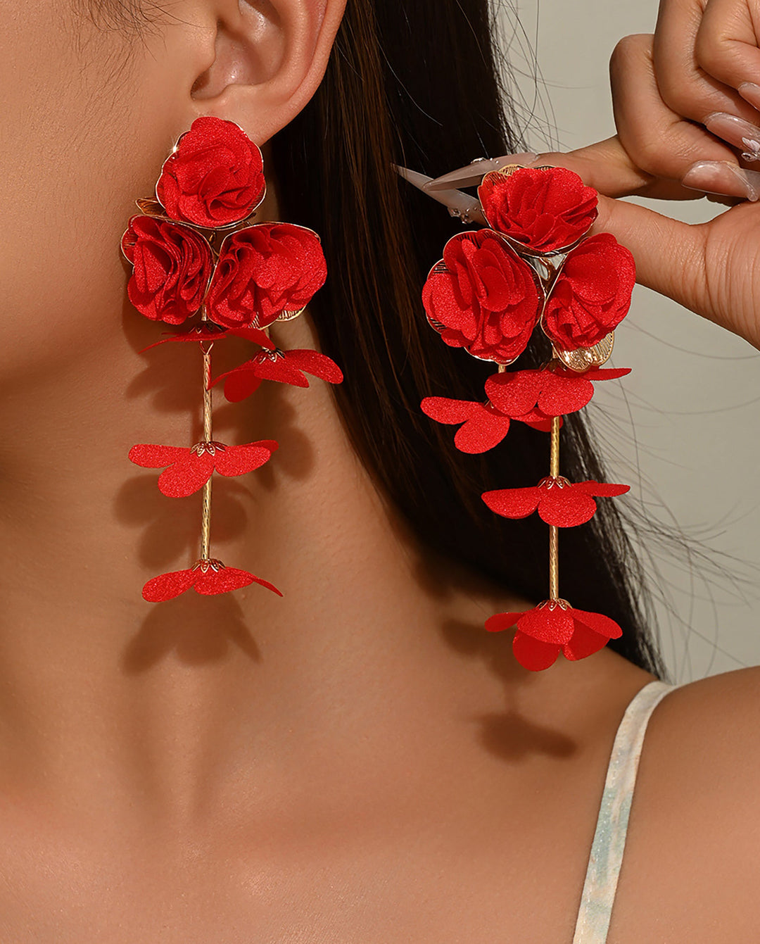 SOLACEFabric Flower Butterfly Petal Tassel Long Drop Dangle Earrings