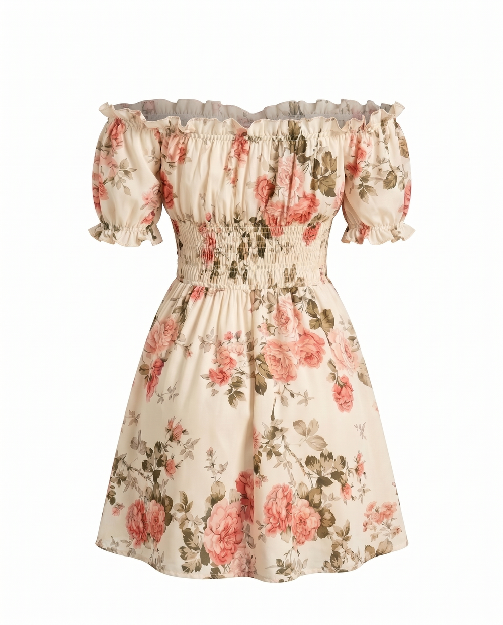 SOLACEFloral Print Off Shoulder Short Sleeve Mini Dress