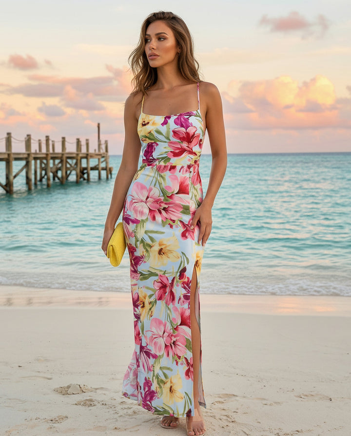 SOLACEFloral Print Spaghetti Strap Slit Maxi Dress