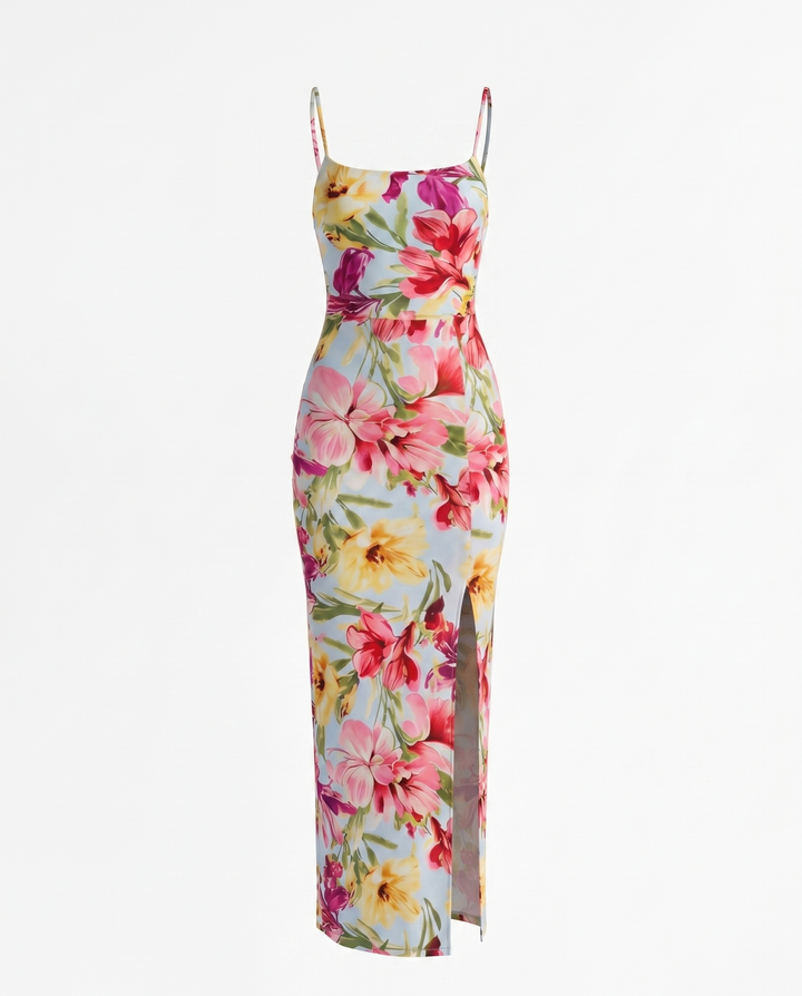 SOLACEFloral Print Spaghetti Strap Slit Maxi Dress