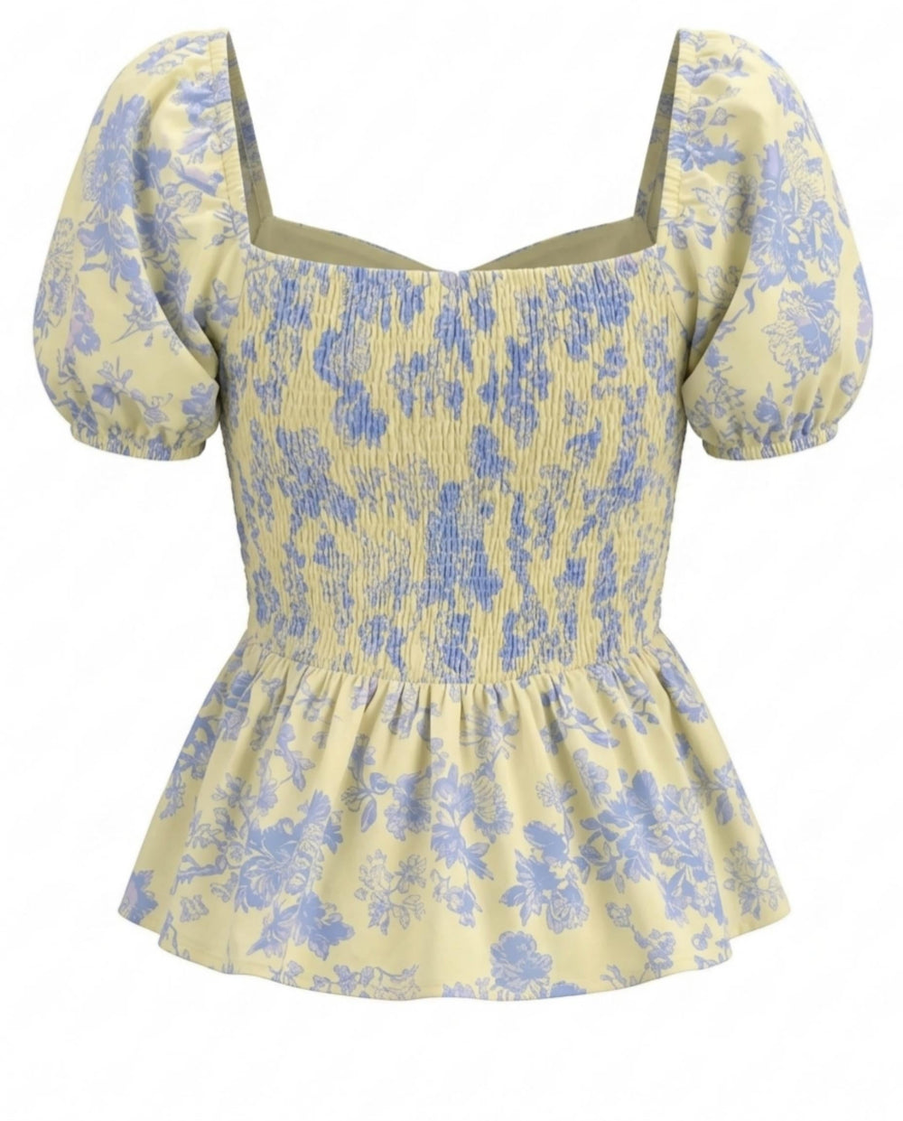 SOLACEFloral Print  Sweetheart Neck Puff Sleeve Peplum Top