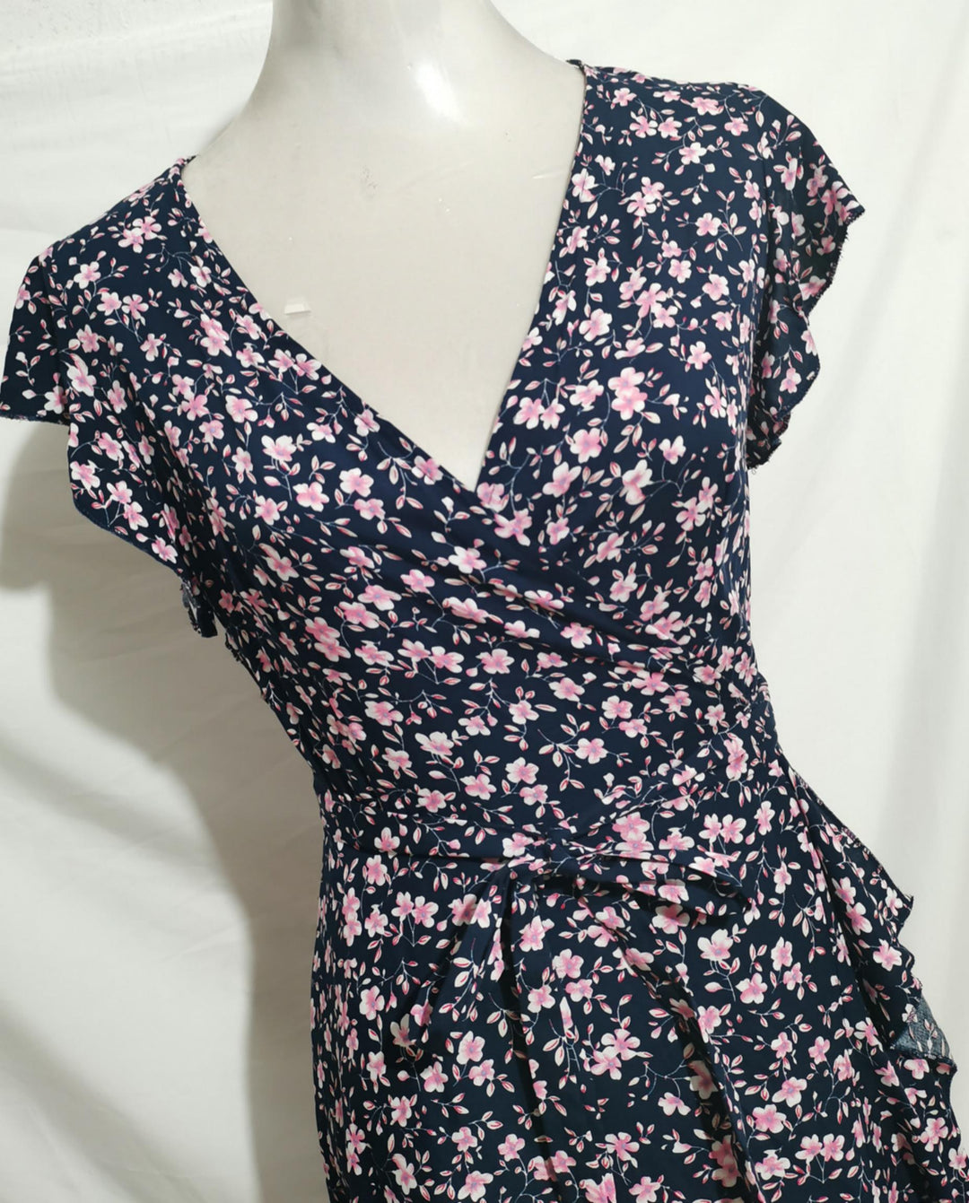 SOLACEFloral Print Wrap V-Neck Ruffle Sleeve Asymmetric Hem Maxi Dress