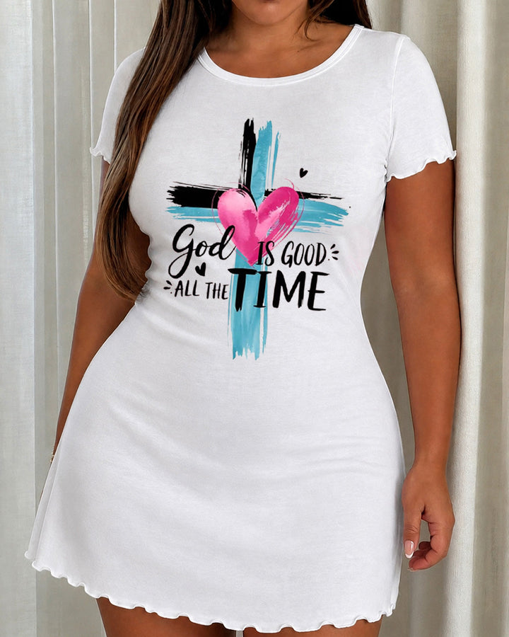 SOLACE"God Is Good All The Time" Brush Cross Heart Print Nightdress (XS-5XL)