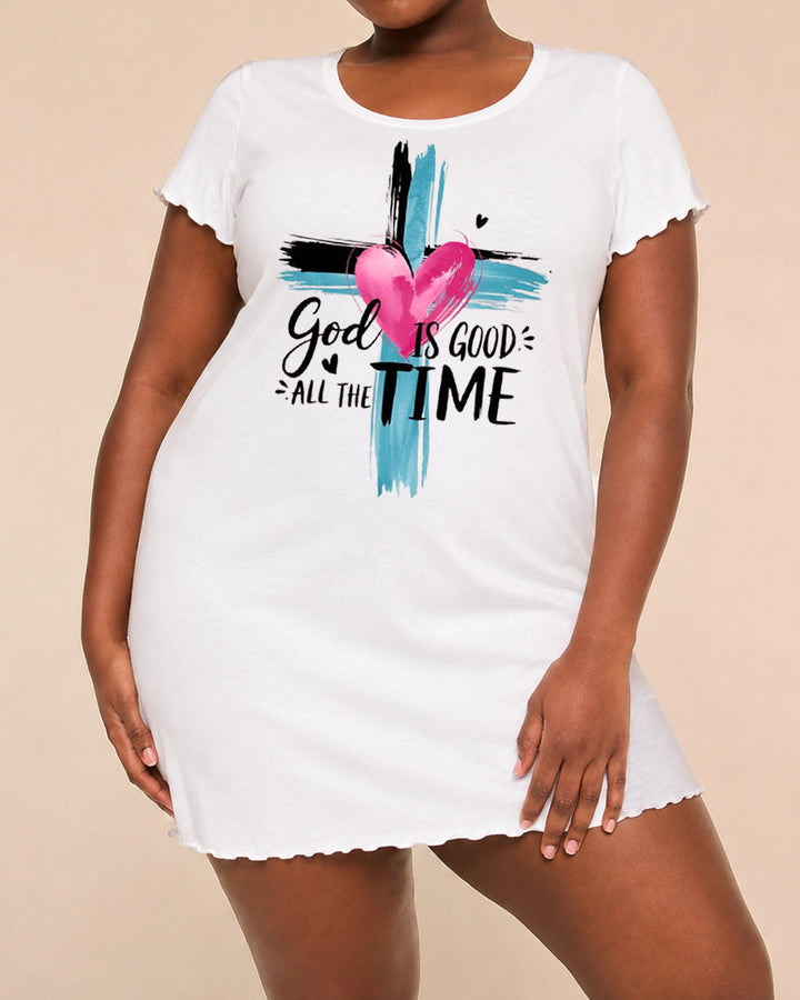 SOLACE"God Is Good All The Time" Brush Cross Heart Print Nightdress (XS-5XL)
