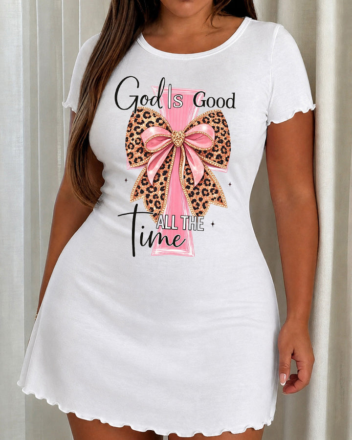 SOLACE"God Is Good All The Time" Leopard Bow Cross Print Nightdress (XS-5XL)