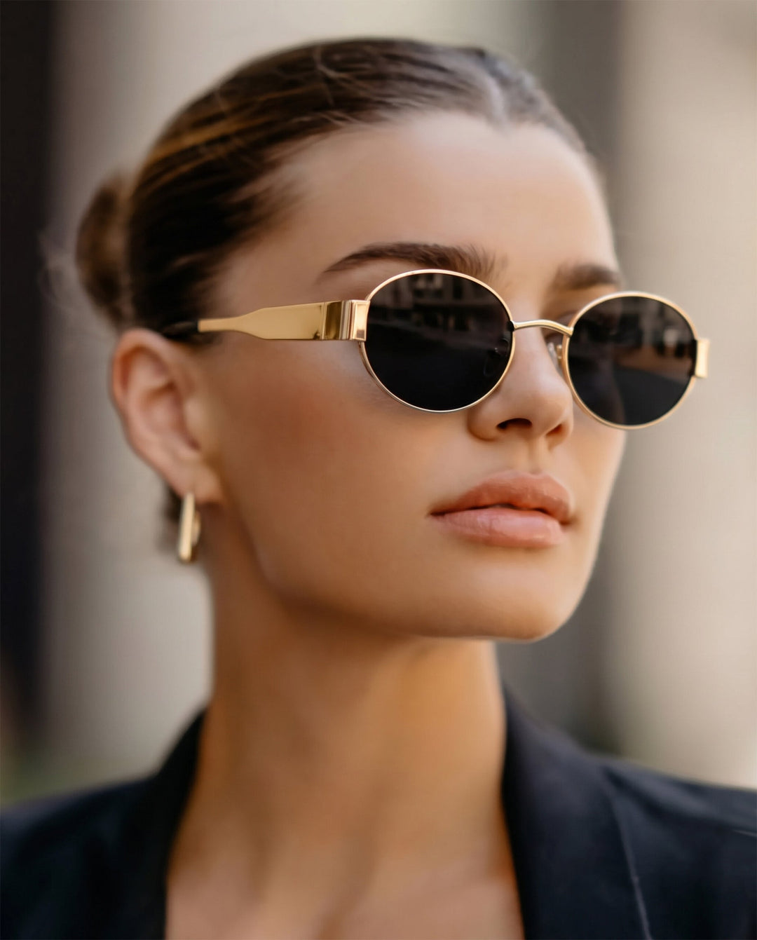 SOLACEGold Metal Frame Oval Solid Black Lens Sunglasses