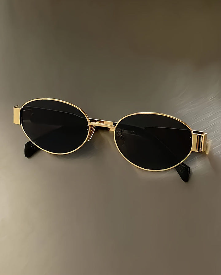 SOLACEGold Metal Frame Oval Solid Black Lens Sunglasses