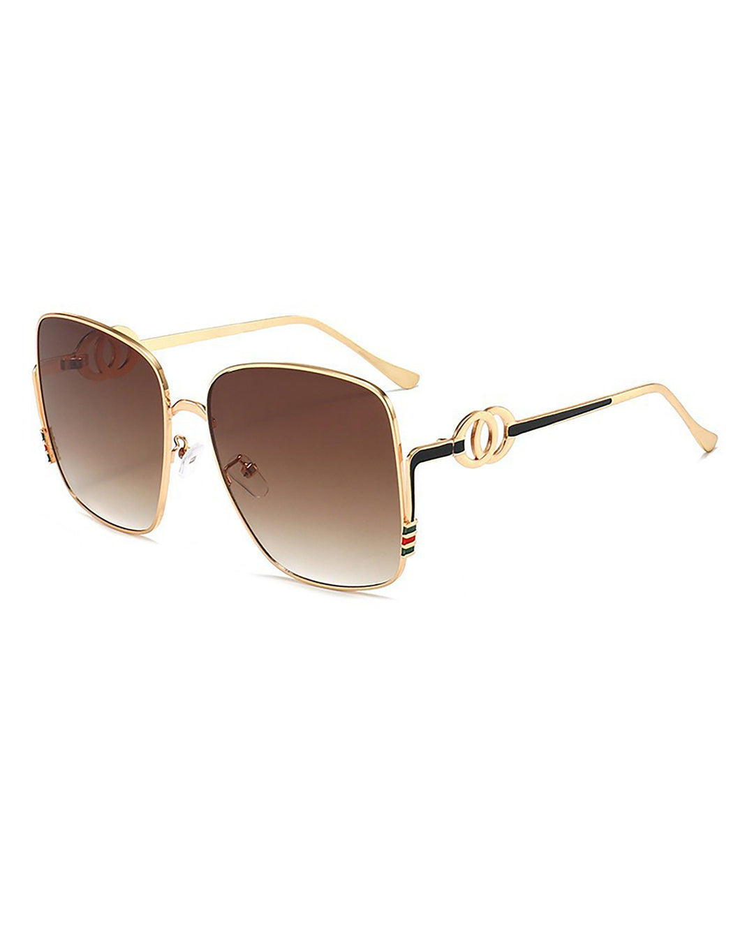 SOLACEGold Metal Square Sunglasses with Double Ring Decor &amp; Gradient Brown Lenses