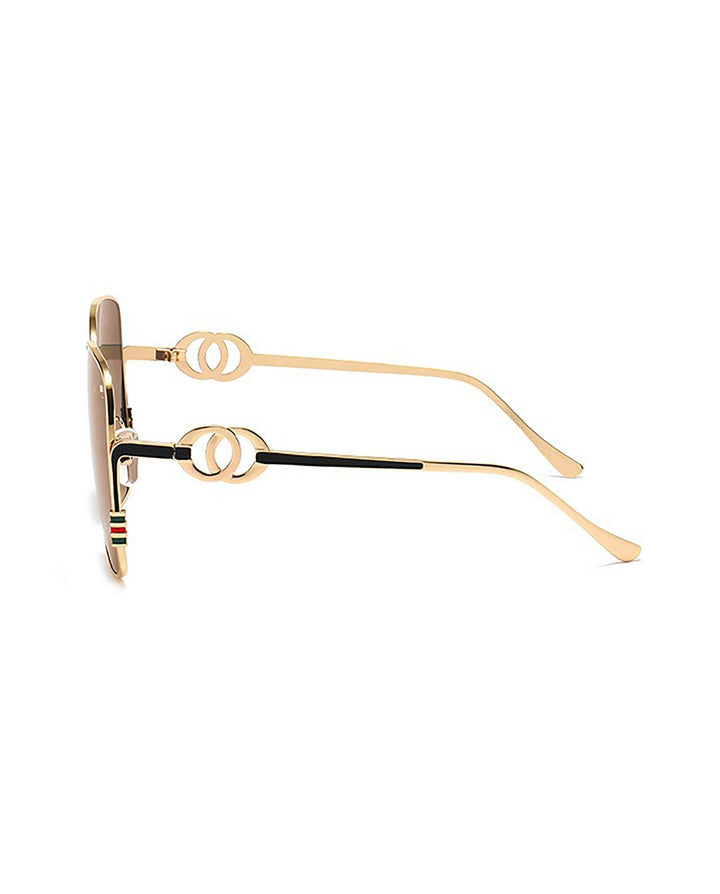 SOLACEGold Metal Square Sunglasses with Double Ring Decor &amp; Gradient Brown Lenses