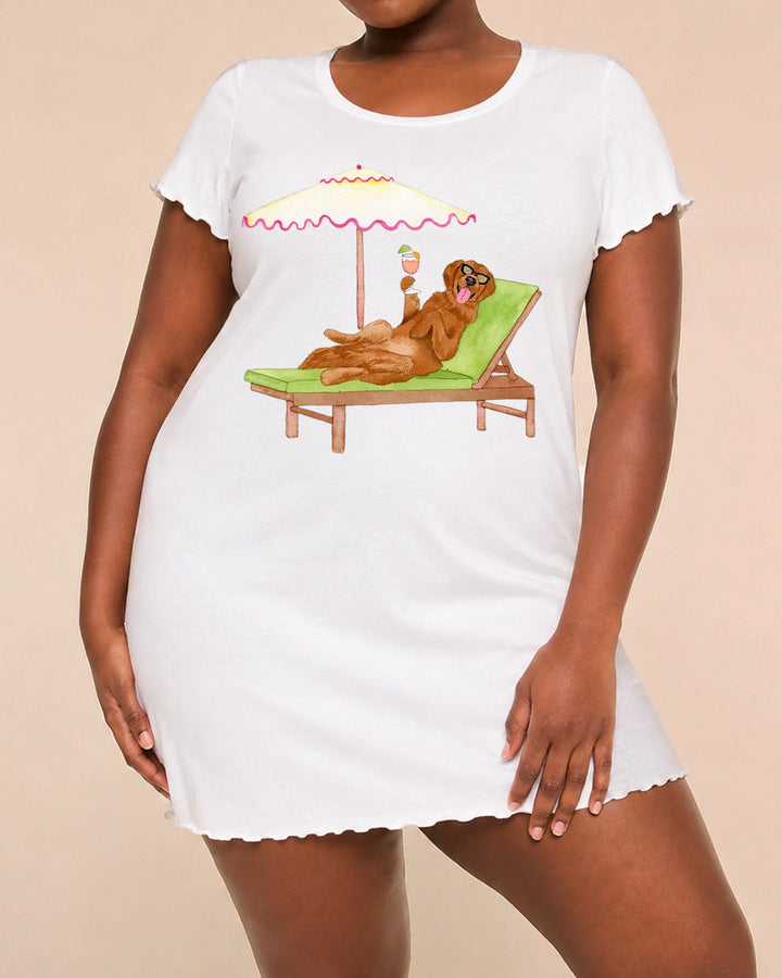 SOLACEGolden Retriever Pink Beach Umbrella Cocktail Summer Nightdress (XS-5XL)