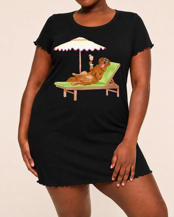 SOLACEGolden Retriever Pink Beach Umbrella Cocktail Summer Nightdress (XS-5XL)
