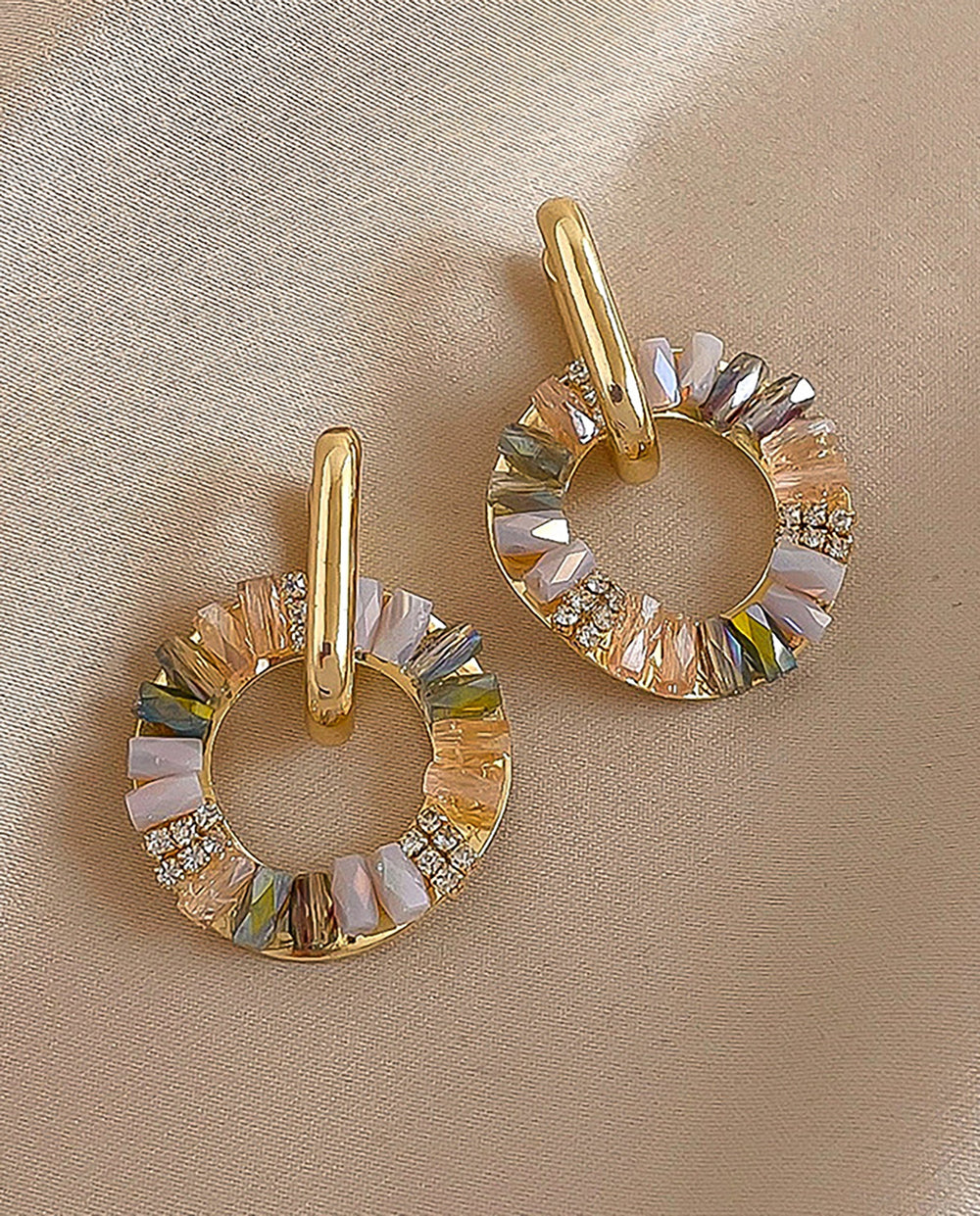 SOLACEGradient Crystal Hollow Circle Double Layer Drop Hoop Earrings