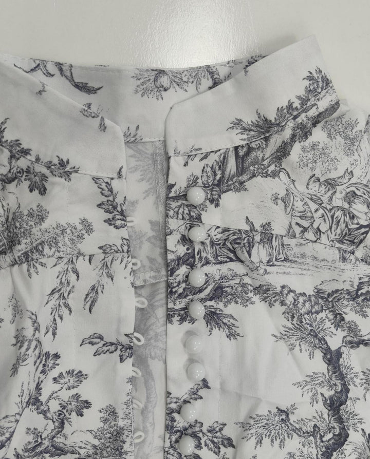 SOLACEGray Landscape Print High Neck Belted Long Sleeve Mini Dress