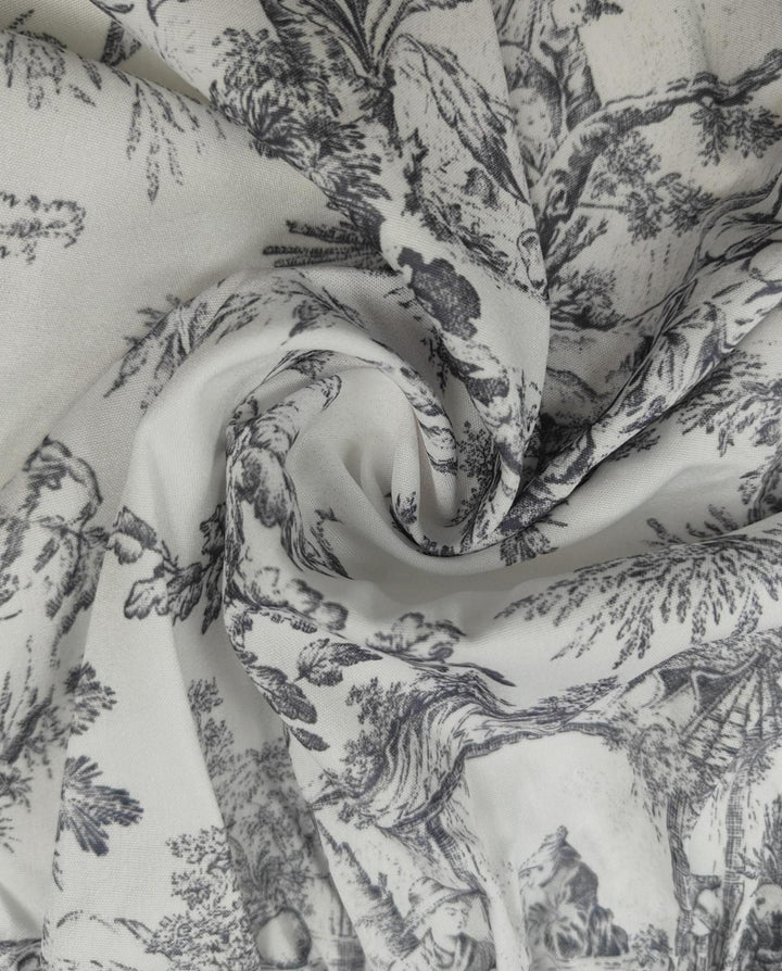 SOLACEGray Landscape Print High Neck Belted Long Sleeve Mini Dress