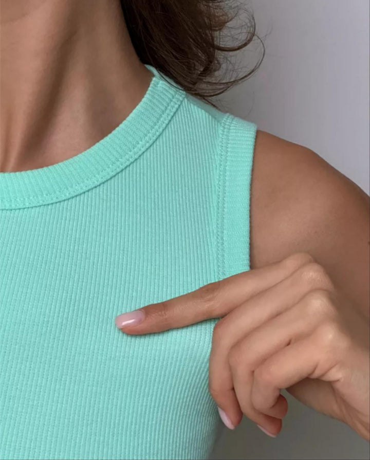 SOLACEGreen High Neck Tank Top Button Front Lettuce Edge Short Two Piece Set