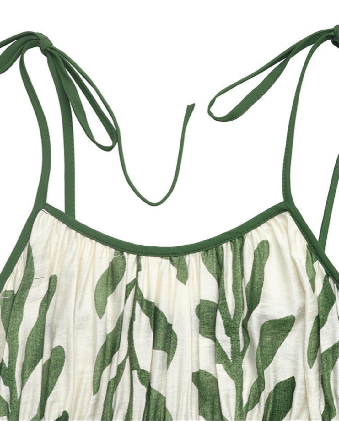 SOLACEGreen Leaf Print Tie-Strap Empire Waist Midi Dress